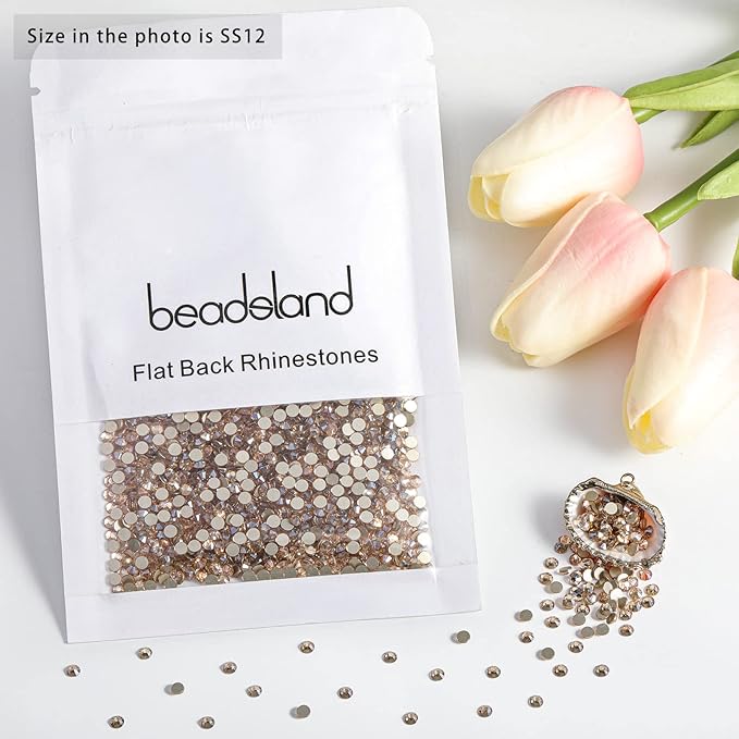Beadsland 1440 Pieces Flat Back Crystal Rhinestones Round Gems,Golden Shadow,SS12,3.0-3.2mm