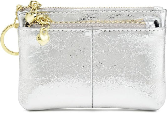 ZOOEASS Women Genuine Leather Zip Mini Coin Purse With Key Ring Triple Zipper Card Holder Wallet