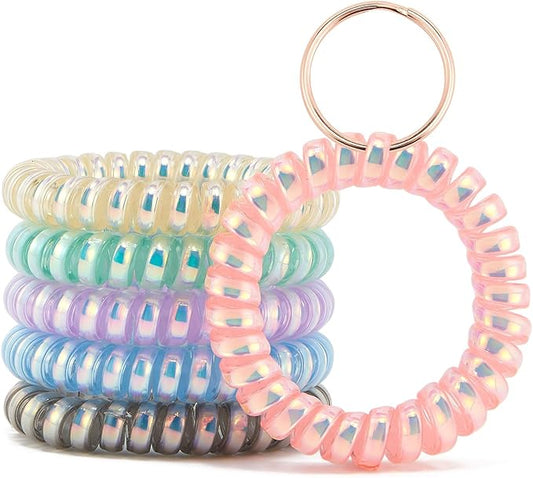 Spiral Keychain Stretchy Wrist Coil Bracelet Key Chain Waterproof Wristlet Key Holder for Pool, Sauna, Sports, Gym