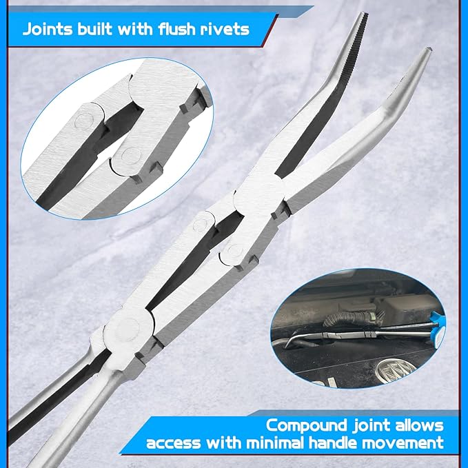 SPEEDWOX 13-Inch Dual Pivot Pliers - Bent Nose Dual Material Long Reach Extra Long Compound Action Pliers