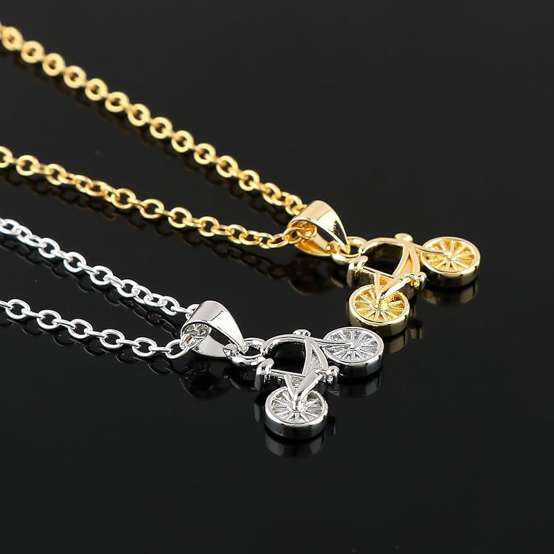 JOR Cycle Charm Pendant Necklace, Athlete Sport Charm, Men and Women Unisex Jewelry, Dainty Gold & Silver Plated Combo Chain 18 inch (Pack of 2)