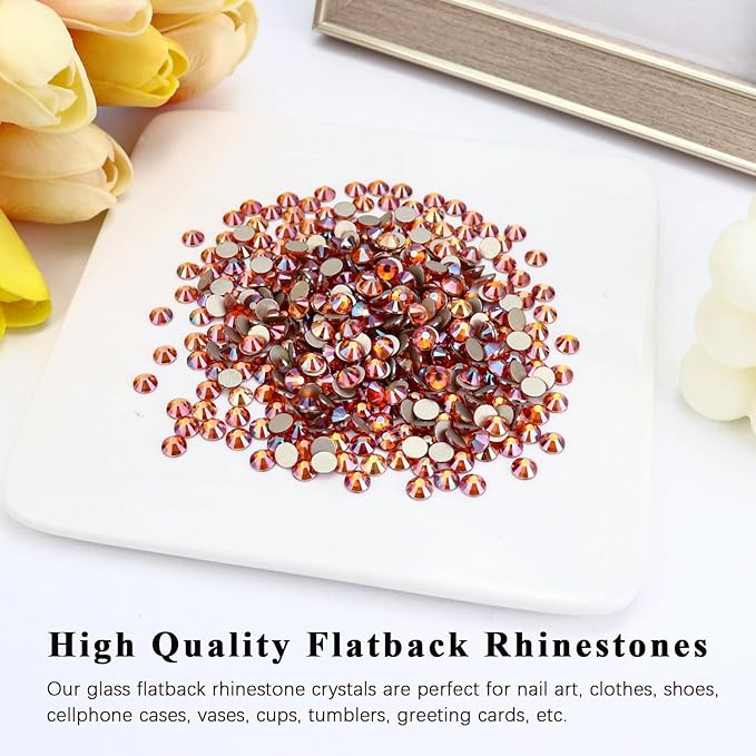 Flatback Crystal Rhinestones Round Gems for Nail Art and Craft Clothes Glue Fix, Amber (1.9-2.0mm) SS6/1440PCS