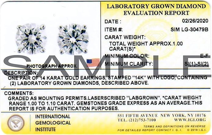 1/4 to 2 Carat Lab Grown Diamond Round Stud Earrings in 14k Gold (E-F, SI1-SI2, cttw), 4-Prong Basket Screw Back by Diamond Wish