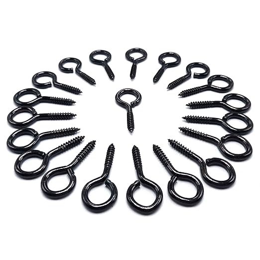 Screw Eye Hooks Metal Eye Bolt 20 Pieces Black Zinc Plated Self Tapping Screws O Ring Eye Pins 1.46 inch