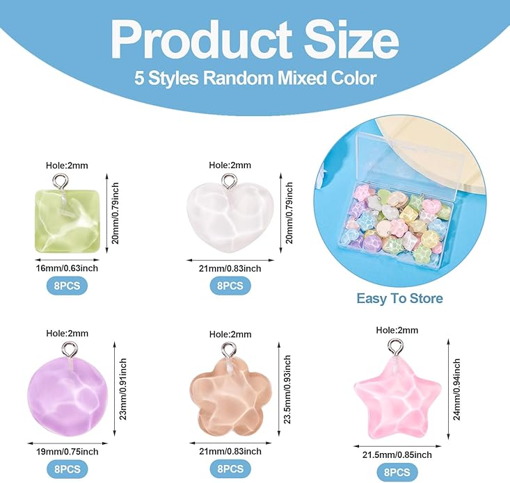 Resin Love Heart Star Flower Charms Colorful Heart Floral Pentagram Pendants Cute Hang Ornament for DIY Crafts Necklace Bracelet Keychain Jewelry Making