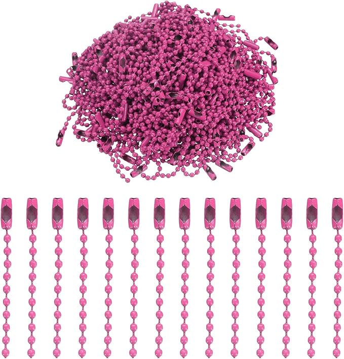 uxcell 220pcs Metal Ball Bead Chain, 100mm Long Bead Connector Clasp Dog Tag Hanging Chain for Key Chains Tags Craft Projects Jewelry Making, Rose Red