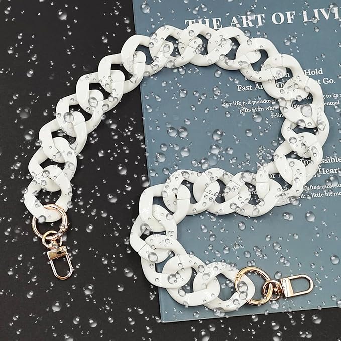 DaKuan 2 Pack White Acrylic Large Flat Bag Chains - 15.7" Handbag Strap & 23.5" Adjustable Shoulder Strap | Detachable Replacement Straps for Tote Bags, Purses, Clutches, DIY Crafts