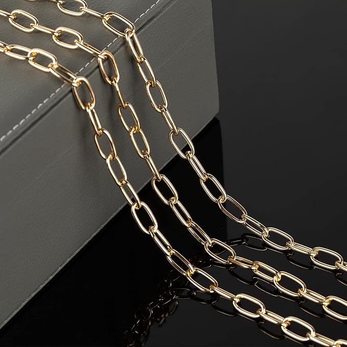 16.4 Feet Aluminum Oval Light Gold Chains for Jewelry Making Unwelded Paperclip Link Cable Chain Roll Necklace Chains Bulk with Lobster Clasps and Jump Rings