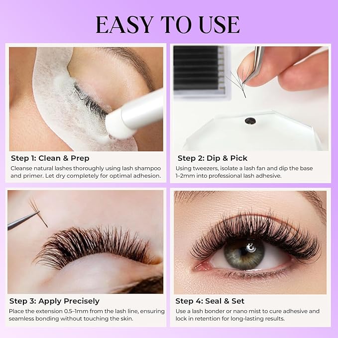 SAIGON LASH Easy Fan Eyelash Extensions, Volume Lash Tray for Lash Techs, C/CC/D Curl, 0.03/0.05/0.07mm Thickness, 8-15mm Mixed Lengths, 16 Rows, Soft PBT Material, Black (CC-0.07)