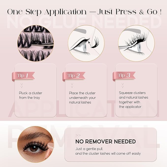 BEFER Self Adhesive Eyelashes Clusters, D Curl 10-16MM Pre Glued Lash Natural Look No Glue No Remover Needed Reusable Lashes Press on Eyelash Clusters Easy for Use DIY at Home(TYB102,Velvet)