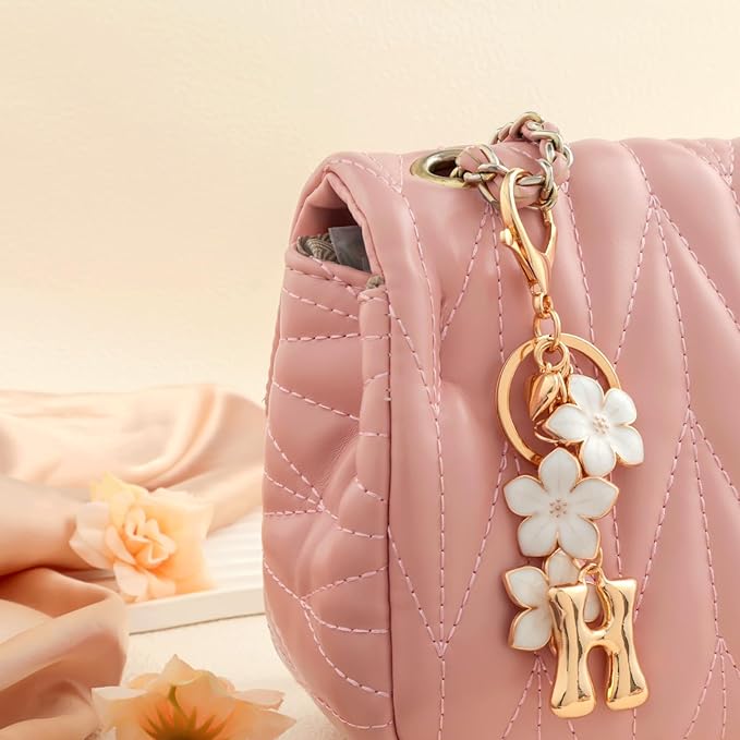 Snycler Bubble Initial Keychain Graceful Flower for bags car remote–A-Z Letter Charms for Women