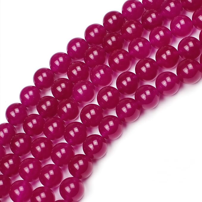 MJDCB Natural Rose Red Jade Round Loose Beads for Jewelry Making DIY Bracelet Necklac (12mm)