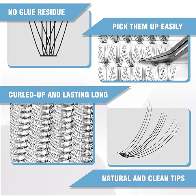 Madam Fifi 10D & 20D Lash Clusters, DIY Individual Lash Extensions, Soft Reusable Natural Eyelashes, 0.07mm C Curl, Mixed Lengths 8-14mm, Natural Look False Lashes