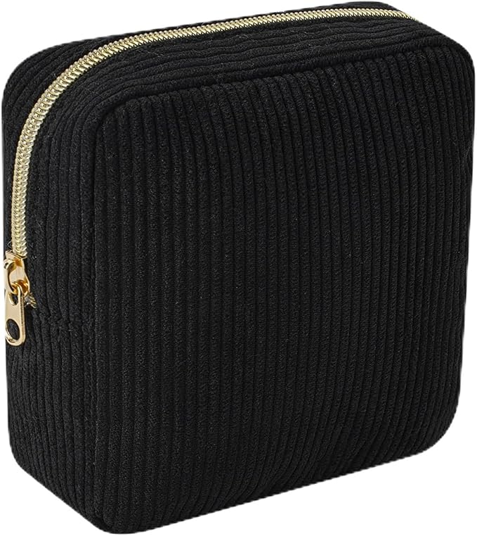 uekeboag Cute Small Corduroy Zipper Makeup Bag, Mini Coquette Aesthetic Pouch with Bear Pattern for for Purse,Key Pocket Lipstick Bag Card Holder Data Cable Organizer (11Black)