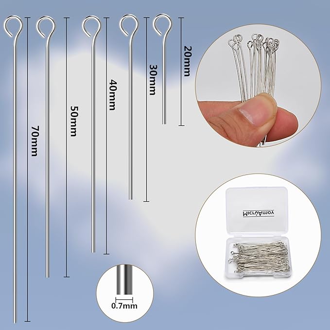 260pcs Silver Filled Eye Pins Non Tarnish Craft Earring Bracelet Jewelry Making Accessories Supplies (20mm (0.78in, Silver-Eye Pin)