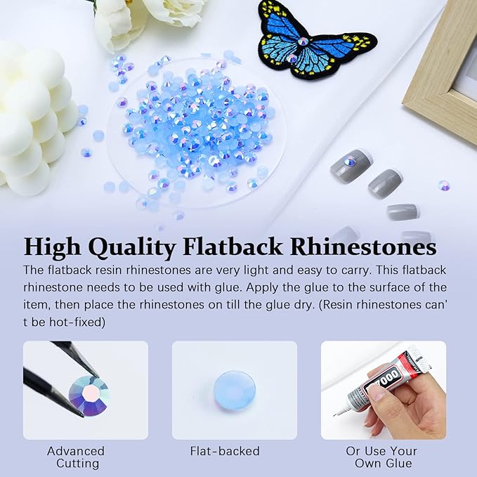 3000PCS Resin Flatback Rhinestone, 2mm 3mm 4mm 5mm 6mm Light Blue AB Flatback Jelly Resin Rhinestones for Tumblers, Mugs, Bottles, Craft Decoration, Loose Bling Glitter Gem Stone