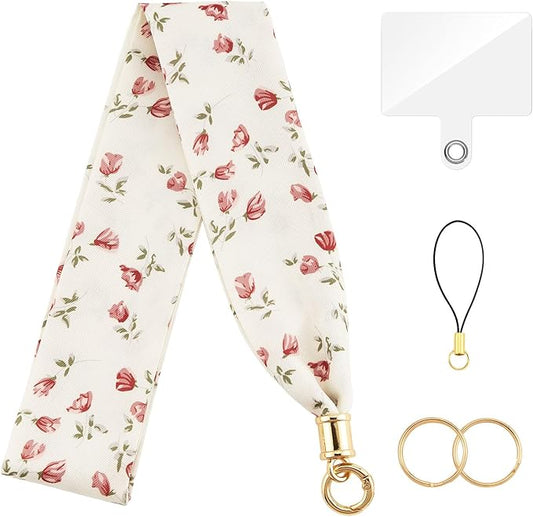 ZOOEASS Phone Lanyard Charm with Tether Tab Neck Lanyards for ID Badges Car Key Women Cute Scarf Keychain Strap Around Neck