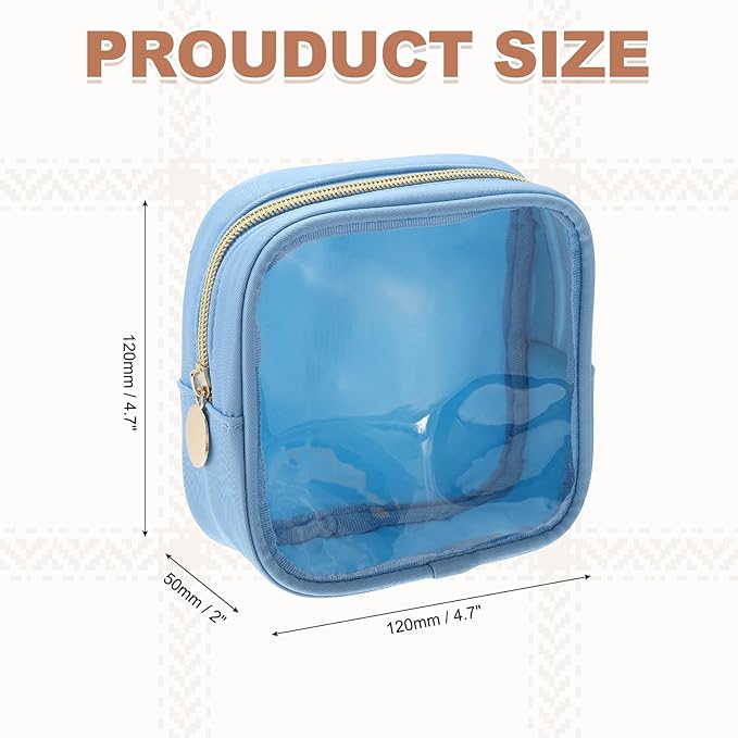 uxcell Clear Makeup Bag Small Cosmetic Bag Case Transparent Toiletry Organizer with Zipper, Portable Makeup Pouch for Daily Use Travel, Mini, Blue