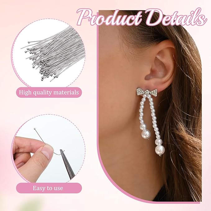 200pcs 60mm/2.36 Inch Stainless Steel Ball Head Pins Silver Jewelry Making Pins Bendable Headpin for Earring Pendant Bracelet Necklace Jewelry DIY Craft