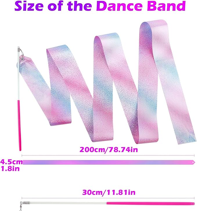 30PCS Sparkling Dance Ribbon for Kids Girls Princess Mermaid Ballet Ballerina Gymnastics Birthday Party Favors Decorations, Kids Twirling Streamer Ribbon Dancer Wands for Outdoor Toys