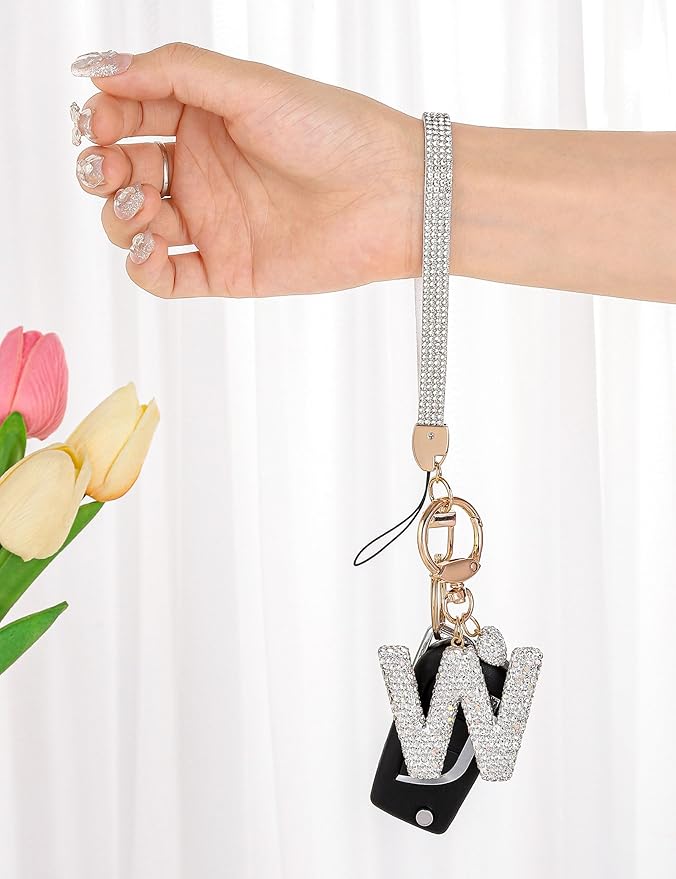 Initial Keychain for Women Girls,Bling Letter Key chain Initial with Heart,Pink Keychain Charms for Backpack Handbag