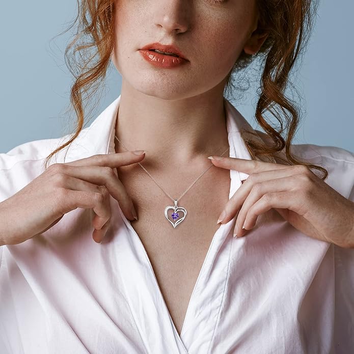 AM ANNIS MUNN 925 Sterling Silver Heart Necklace for Women Birthstone Necklace Silver Jewelry for Womens Jewelry Gifts for Women Her Mom