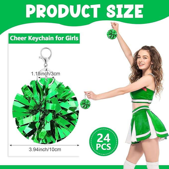 24 Pcs Cheer Pom Pom Keychain Cheerleader Gift Cheering Keyring Camp Team Gift