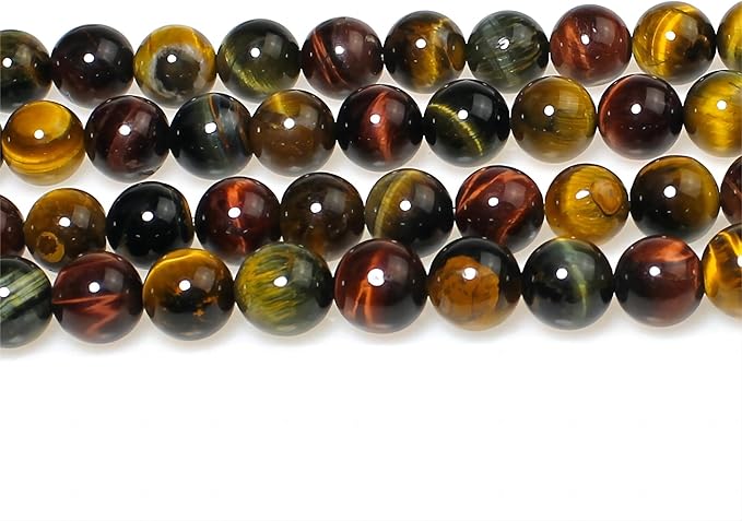 MJDCB Natural Stone Beads 10mm 35pcs Round Three Color Tiger's Eye Loose Gemstone Bead Charms for Jewelry Making Bracelet Necklace Earring Pendant