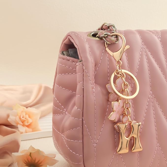 Snycler Bubble Initial Keychain Graceful Flower for bags car remote–A-Z Letter Charms for Women