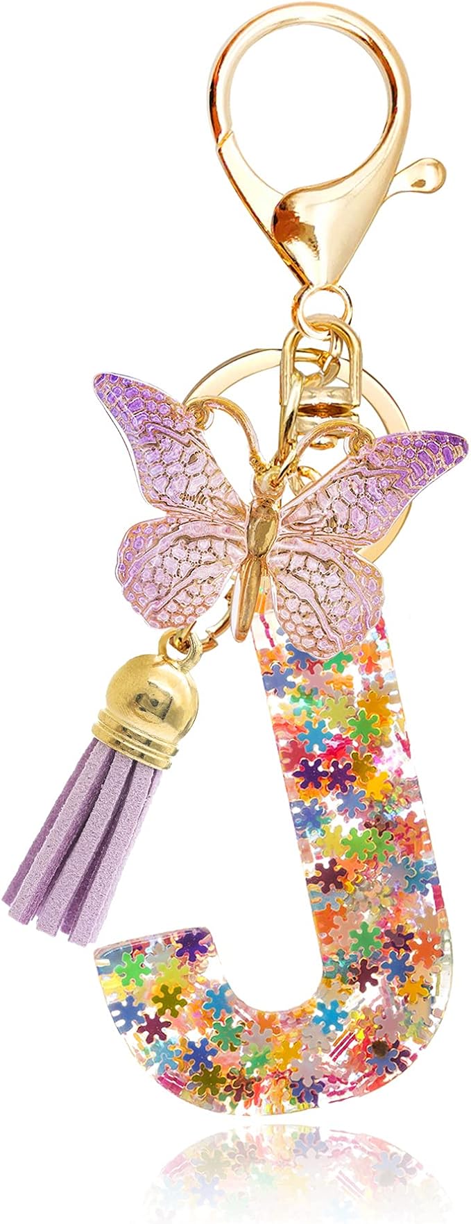 Fashion Alphabet Initial Letter Keychain Tassel Butterfly Pendant Key Ring for Purse Handbags Women Girl