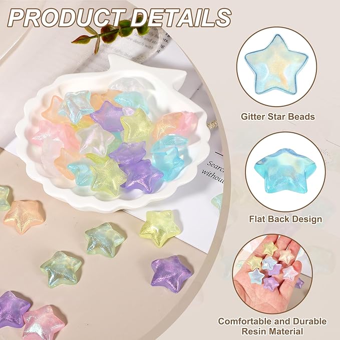 uxcell 50Pcs Flat Back Star Resin Charm, Glitter Star Charm Mini Bulk Beads Embellishments for DIY Crafts Hair Clips, Photo Frames, Phone Cases, Scrapbooking Decor, Blue