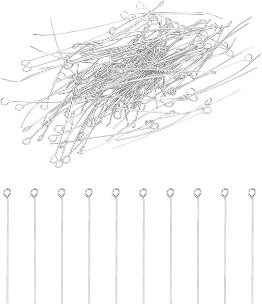 PATIKIL 45mm Open Eye Pins, 150Pcs 23 Gauge Metal Head Pins Needles Eye Pins for Jewelry Making Findings Earring Necklace Bracelet DIY Crafts, Rhodium Color