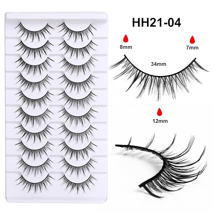 10 Pairs False Eyelashes with Tweezers and High-grade Synthetic Fibers Three-dimensional Long Slender Style Natural Curl Realistic Look Durable Long-lasting Suitable for Daily Comm (Black-F)