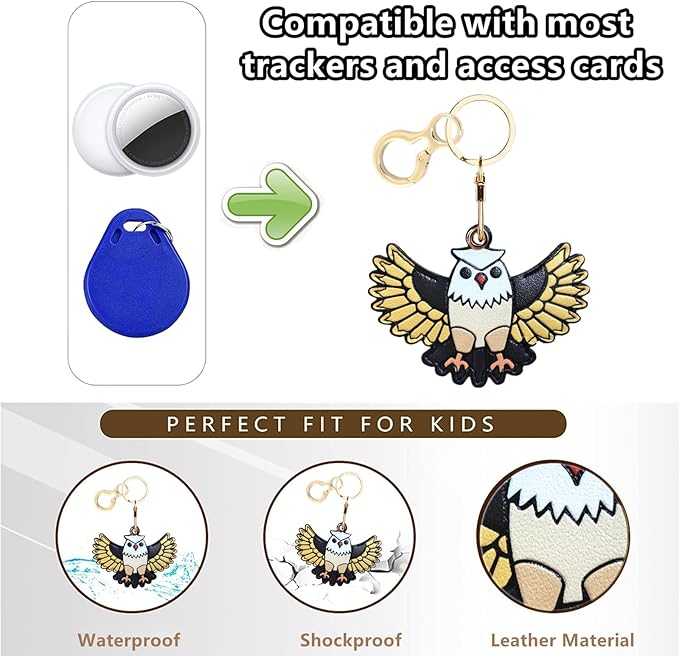 Leather Keychain Holder Case Compatible with AirTag,Cute Protective Cover with Keyring,Anti-Scratch Finder GPS Tracker Case for Wallet Keys,Bag,Pets(Owl Yellow)