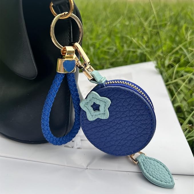 Cute Blueberry Leather Coin Purse Charm with Zipper – Y2K Keychain for Bags, Backpacks, and Purses | Preppy and Kawaii Accessories for Women | Stylish & Functional Blueberry Fruit Charm
