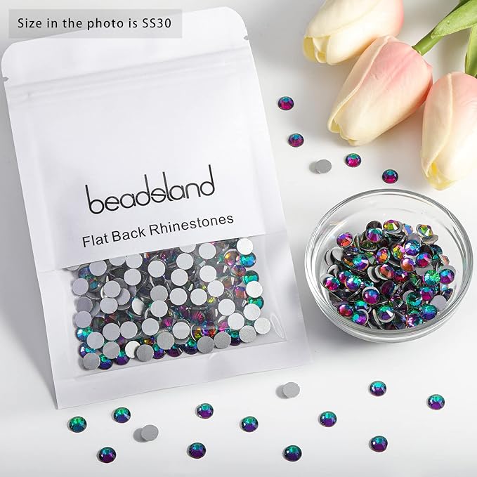 beadsland Flat Back Crystal Rhinestones Round Gems, Green Volcano (6.4-6.6mm) SS30/288pcs
