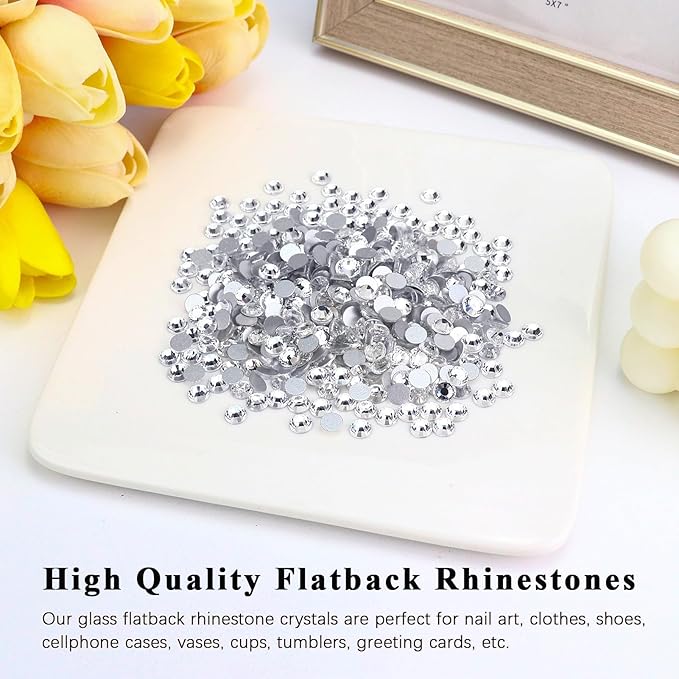 1440PCS SS10 Flatback Rhinestones, Glass Flat Back Crystal Gems for Nail Art and Craft Clothes, Glue Fix Crystal Clear/White Diamond Stones (2.7-2.8mm)
