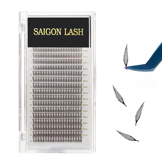 SAIGON LASH Feather Effect Promade Fans – 9D Wispy Volume Lashes, CC Curl 0.07, Mixed Length 6–13mm, Loose Handmade Extensions for Lash Artists (Dark brown-CC-0.07-6 - 13mm)
