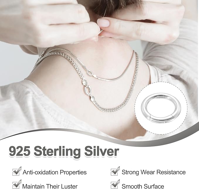 PATIKIL 14.5mm 925 Sterling Silver Spring Gate Rings, 2Pcs Round Spring Clasps Necklace Enhancer Shortener Closures Connector for Jewelry Making Necklaces DIY, Silver Tone