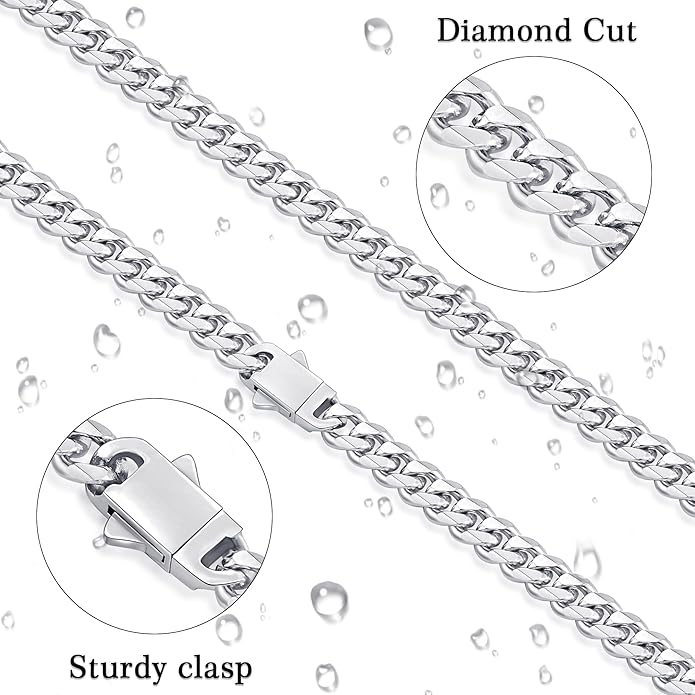 Fiusem 3.5mm Cuban Link Chains for Men, Silver Tone/Black/14K Gold Plated Stainless Steel Necklace Chain, Mens Necklace 16, 18, 20, 22, 24, 26, 28 Inch