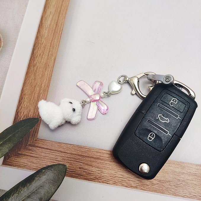 Cute Dog Keychain Fuzzy Dog Puppy Decor Keychain Aesthetic Y2K Bag Charms Stylish Dog Pendant Keychains Accessories