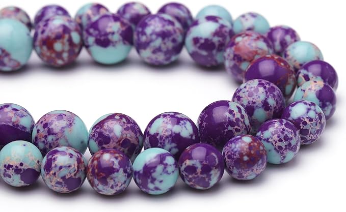 Natural Stone Beads for Jewelry Making,8mm Purple-Blue Imperial Jasper Polished Smooth Round Gemstone Beads for Bracelet Necklace 15 Inch