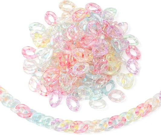 LiQunSweet 100 Pcs Rainbow Color Twisted Oval Transparent Acrylic Plastic Linking Chain Rings Quick Link Connectors for Curb Chain Making - 16x12mm