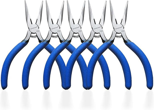 KAIHAOWIN Mini Needle Nose Pliers 5"-5 Pack KAIHAOWIN Small Long Nose Pliers with Wire Cutters, Spring Loaded Thin Needle Nose Pliers, Precision Pliers Set for Crafts/Jewelry Making/Tiny Project