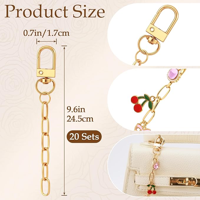 Hzopcw 20pcs Gold Keychain Making Kit, Key Ring Swivel Snap Hook Chains, Extender Keychain Bag Charm Kits for DIY Crafts Jewelry Making Handbag Purses
