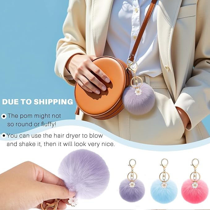 Backpack Keychains - Keychains for Backpacks Girls,6 Pack Cute Animal Pom Pom Keychains,Fluffy Faux Fur Ball Keychain Accessories for Girls and Women