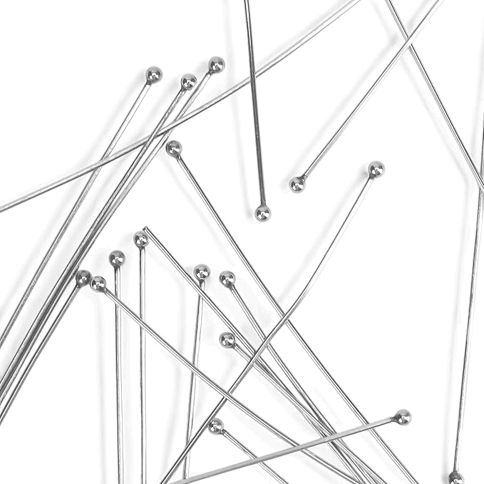 Ball Pins for Jewelry Making – 100 Pcs 70mm Long Stainless Steel Hypoallergenic Headpins, 24 Gauge Silver Plated Wire Findings for Beads, Earrings, Necklaces, DIY Crafts