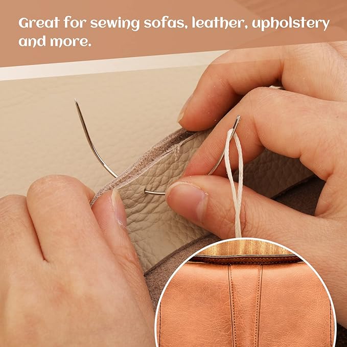 70 Pcs Curved Sewing Needles, 7 Sizes Curved Leather Hand Sewing Needles Upholstery Weaving Needles Embroidery Needle for Leather Projects Carpet or Canvas Wig Making