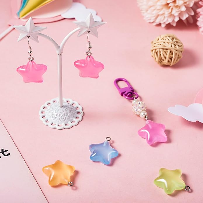 Resin Love Heart Star Flower Charms Colorful Heart Floral Pentagram Pendants Cute Hang Ornament for DIY Crafts Necklace Bracelet Keychain Jewelry Making