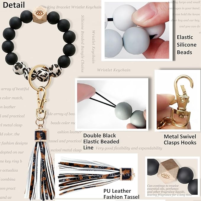 BIHRTC Key Ring Bracelet Car Keychain Holder Wristlet Silicone Women Beaded Bangle Chains